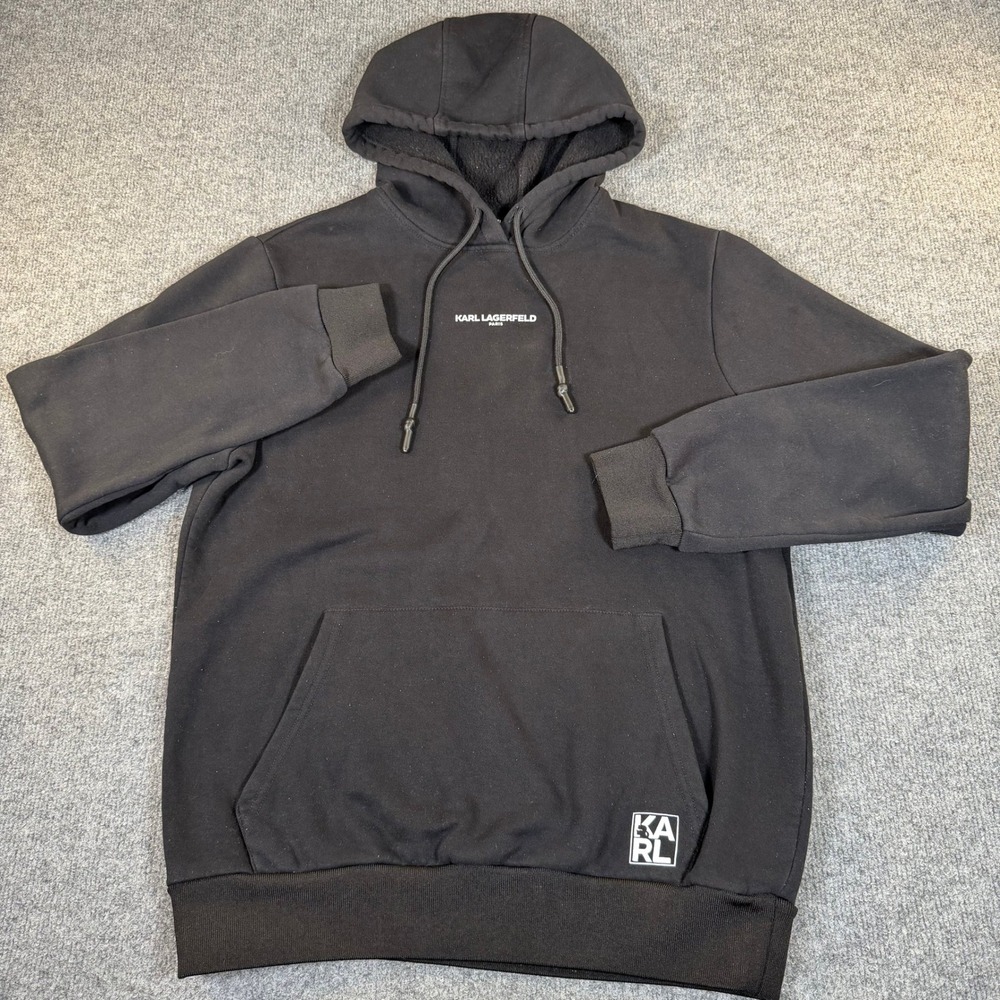 Karl Lagerfeld Paris Mens Black Fleece Logo‎ Hoodie Sweatshirt Small 54163 #3097